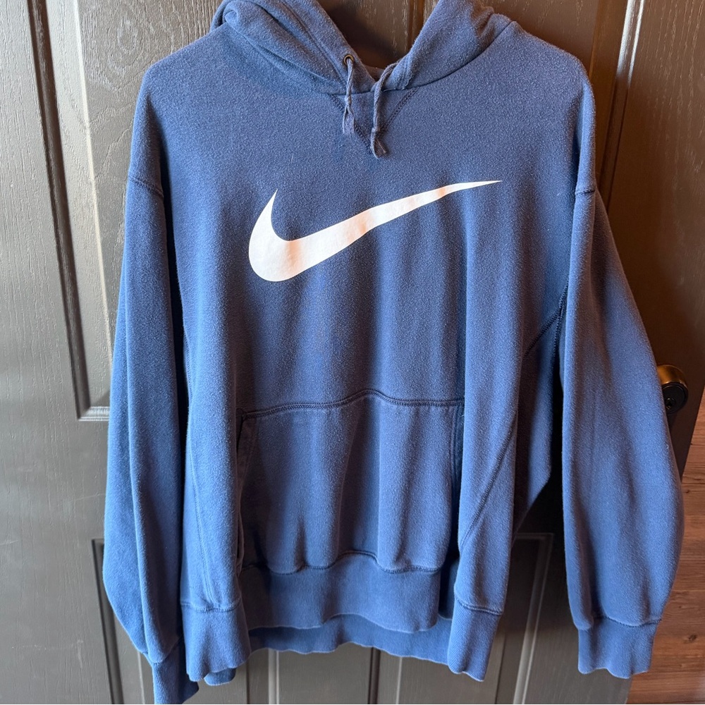 Nike Men's Navy Hoodie with White Logo
